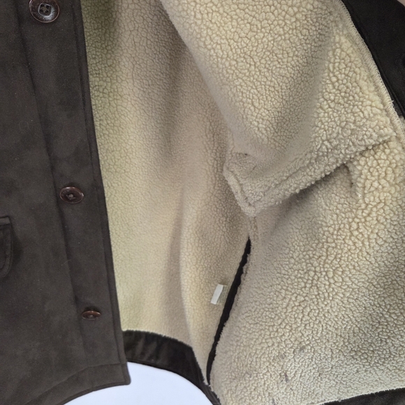 LL Bean Chore Barn Coat Mens Brown Faux Suede Sherpa Lined Jacket Size XL Tall - Picture 5 of 8